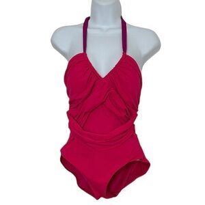 Spanx Halter Hot Pink One Piece Swim Suit Size 10